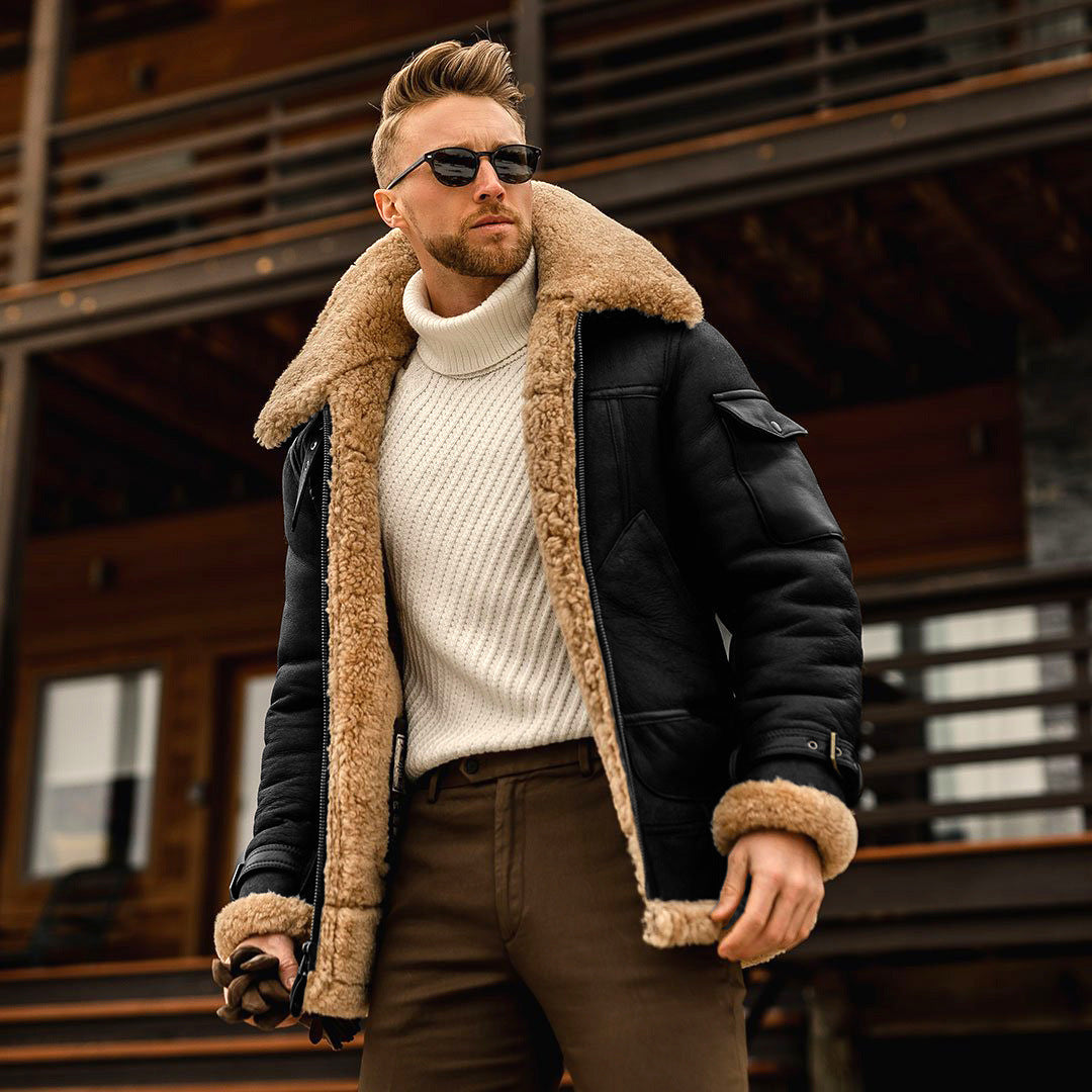 Men’s Winter Military Fleece Jacket – Fur Collar, Warm Parka, Multiple Pockets - 3KDyn